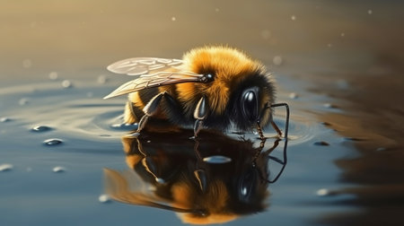 A bee is drinking water in a puddle.generative aiの素材