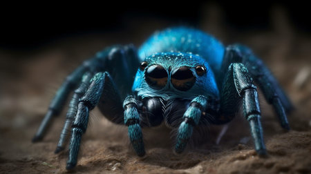 A spider is in the water with a blue background.generative aiの素材