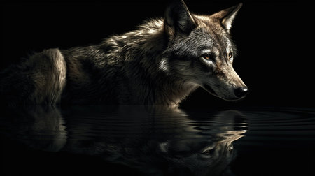 A wolf is in the dark with the light on.generative aiの素材