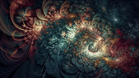Abstract fractal. Fractal art background for creative design. Decoration for wallpaper, desktop, poster, cover booklet. generative aiの素材