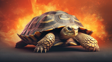 tortoise on fire background with copy space. generative aiの素材
