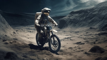 Motocross rider on a dirt road in the desert.generative aiの素材