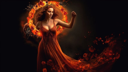 A woman in a red dress with a ring around her.generative aiの素材