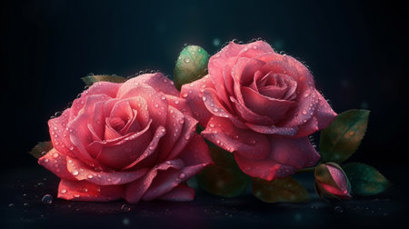 Pink roses on a black background.generative aiの素材