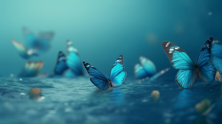 Blue butterflies on a blue background.generative aiの素材