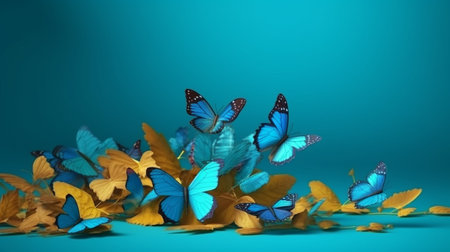 Blue butterflies on a blue background.generative aiの素材