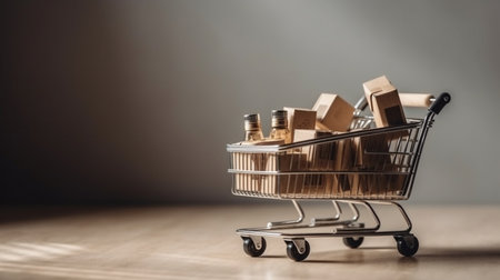 Boxes in a shopping cart .generative aiの素材