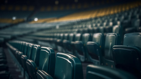 Empty seats in the stadium. Blue and orange seats in the stadium.generative aiの素材