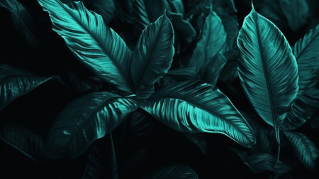 Tropical leaves on a black background. Close-up.generative aiの素材
