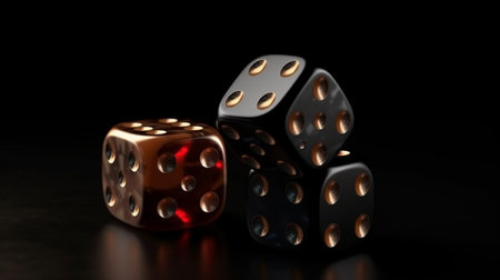 Red and black dice on a dark background. generative aiの素材