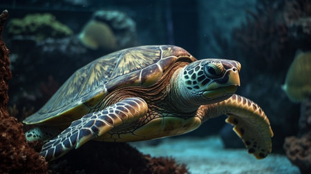 Hawaiian Green Sea Turtle (Chelonia mydas).generative aiの素材