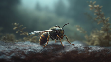 Wasp in a foggy forest. generative aiの素材