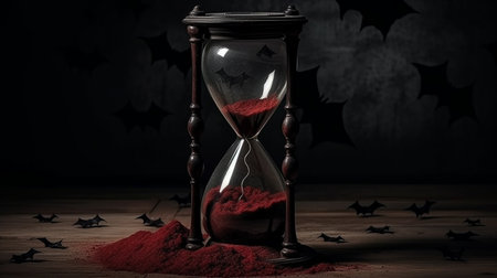 Halloween background with hourglass and flying bats.generative aiの素材