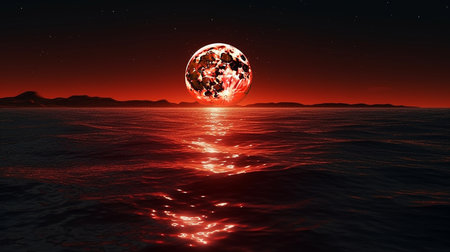 Bloody moon over the sea.generative aiの素材