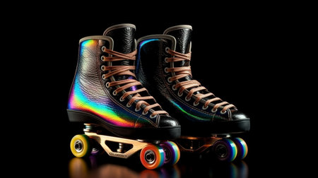 Freestyle inline skates on a black background with reflection.generative aiの素材