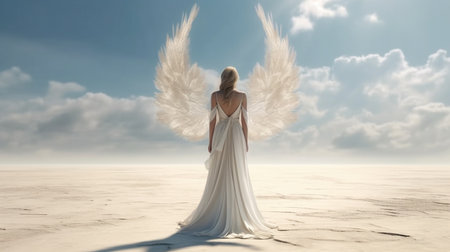 Angel with white wings on the desert.generative aiの素材