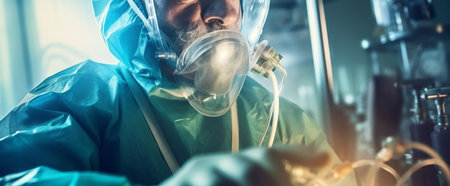 Surgeons performing operation in operating theater toned image with shallow depth of field.generative aiの素材