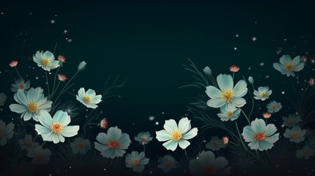 A painting of flowers with the rain falling on it.generative aiの素材
