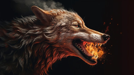 A wolf smokes a cigarette in the dark.generative aiの素材