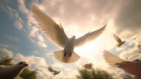 white dove flying in the sky.generative aiの素材