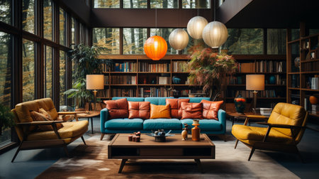 interior design with modern living room and sofa.generative aiの素材