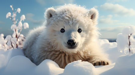 cute polar bear in the wild. arctic habitat.generative aiの素材