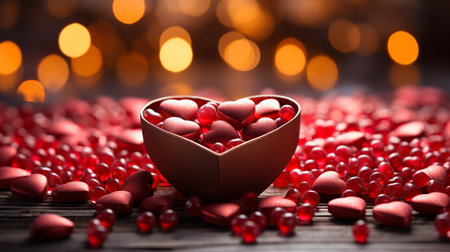 red heart shaped box with gift and blurred background. valentines day concept.generative aiの素材