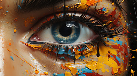 woman with colorful paint.generative aiの素材