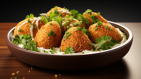 fried falafel balls with fresh salad on a dark background.generative aiの素材