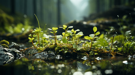 mushrooms in forest, flora and fauna of nature.generative aiの素材