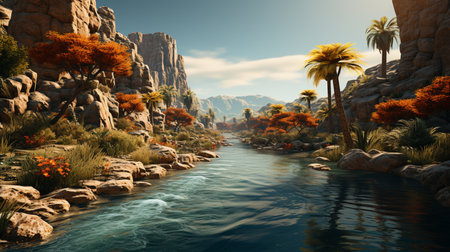 beautiful waterfall in the park.generative ai.の素材