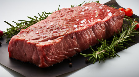 raw beef steak with spices and herbs on wooden background.generative aiの素材