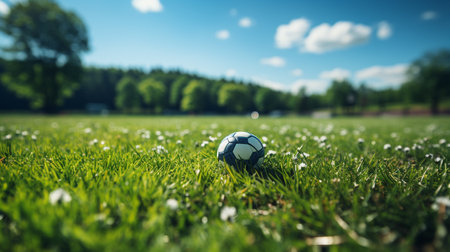 football ball on a grass fieldの素材