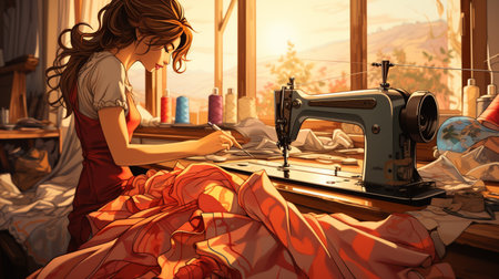 woman in blue dress with many books in libraryの素材