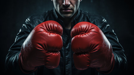 portrait of a boxer in a boxing gloves with a beard on his head.の素材