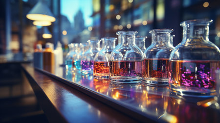 bottles with vaccine in a laboratoryの素材