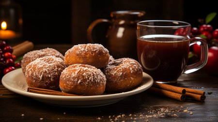 sweet donuts with sugar and coffeeの素材