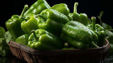 green pepper on a black background.の素材