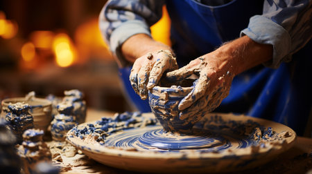 potter in pottery. potter makes clay pot.の素材