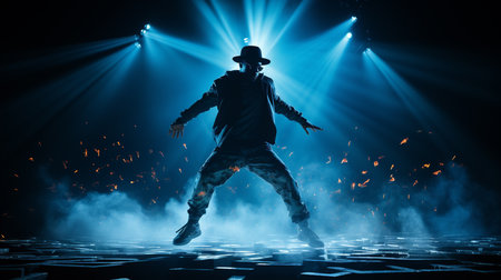 man in hat on stage. mixed mediaの素材