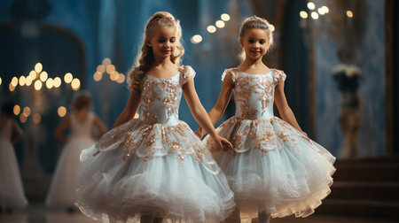 beautiful young ballerina in white dress dancing in dance studio. ballerina in a dance class.の素材