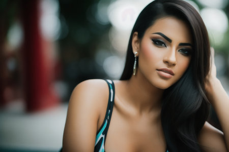 a woman with long hair and a necklaceの素材