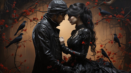 young couple with a black wingsの素材