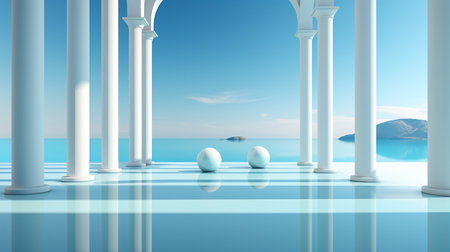 white marble columns in a modern buildingの素材