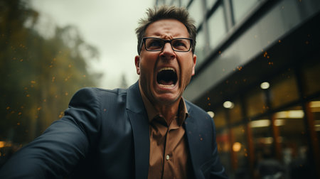 portrait of angry businessman screaming in the office. business concept.の素材