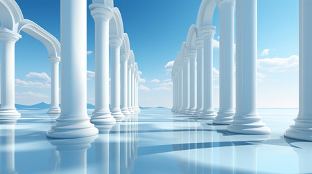 white marble columns in a modern buildingの素材