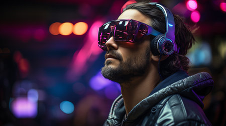 man with purple hair and futuristic styleの素材