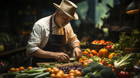 farmer preparing fresh organic vegetablesの素材