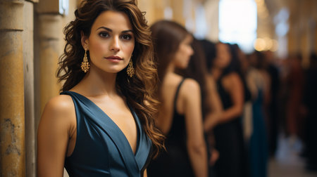 portrait of a beautiful young model with a luxurious dressの素材