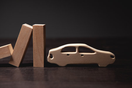 wooden blocks with a car. concept of car and car.の写真素材